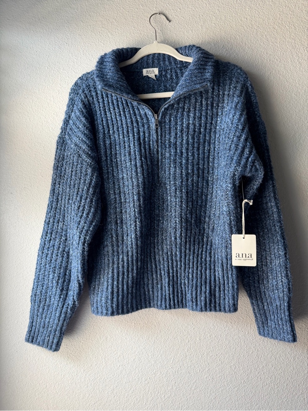 a.n.a Ribbed Half-Zip Turtleneck Sweater in Blue